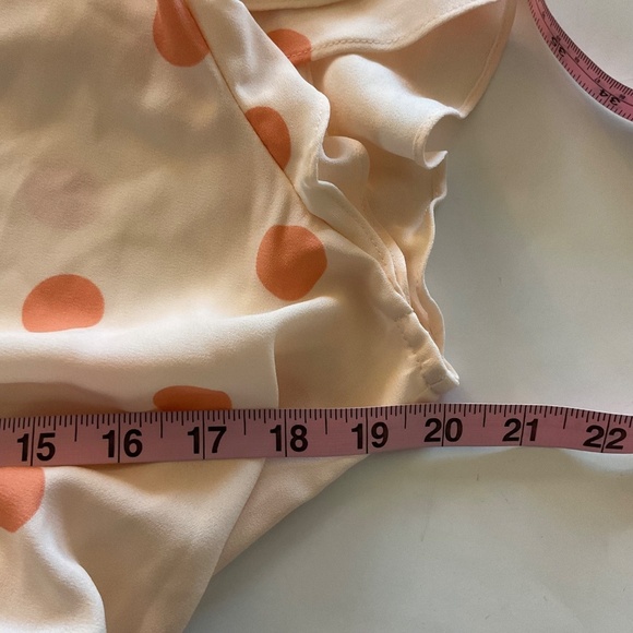 Lauren Conrad Faux Wrap Midi Dress Sz L Peach Orange Polka Dot Flutter Sleeve - Picture 10 of 11
